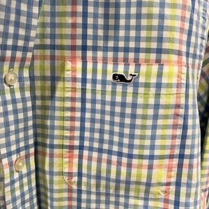 Vineyard Vines Button Down Shirt Men's Small Blue/Pink/Green Plaid Long Sleeve